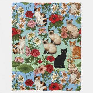 Garden Companions – Floral Cats in Bloom Fleece Deken