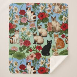 Garden Companions – Floral Cats in Bloom Sherpa Deken