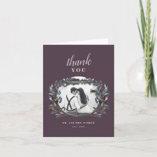 Garden Crest Mauve Paarse Floral Weddenfoto Bedankkaart