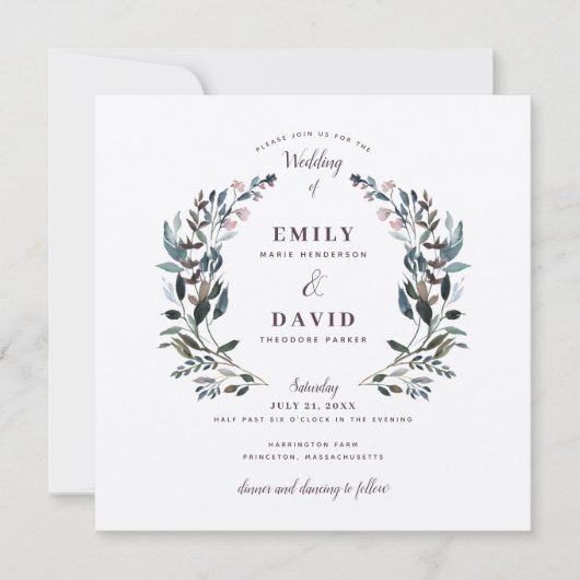 Garden Crest | Rustic Kraft Floral Square Wedding Kaart (Voorkant)