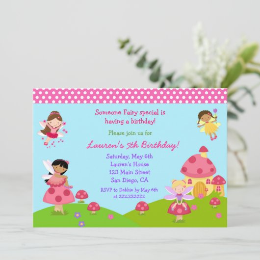 Garden Fairy Birthday Uitnodiging (Staand voorkant)