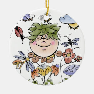 Garden Fairy Folk Art Baby Boy's Keramisch Ornament