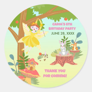 Garden Fairy met vrienden van het huisdier Verjaar Ronde Sticker