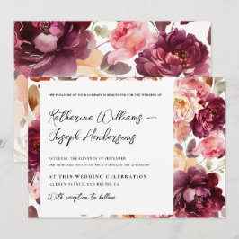 Garden Floral Bourgondië Script kalligrafie Huweli Kaart