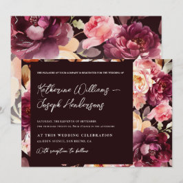 Garden Floral Bourgondië Script kalligrafie Huweli Kaart