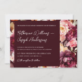 Garden Floral Bourgondië Script kalligrafie Huweli Kaart (Voorkant)