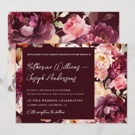 Garden Floral Burgundy Script calligraphy Wedding Kaart