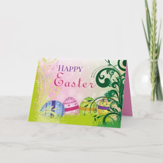 Garden Flowers and Easter Eggs Holiday Kaart (Voorkant)