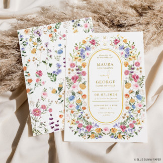 Garden Flowers Wedding Invitation Sjabloon, Wildfl Kaart