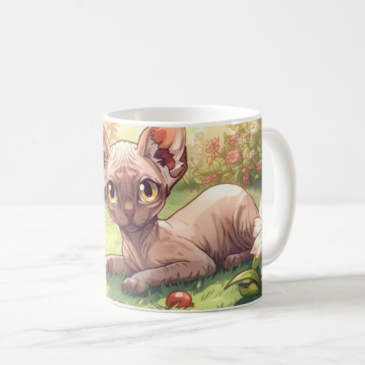 “Garden Glow Sphynx" Cute Manga Sphynx Koffiemok (Voorkant rechts)
