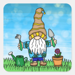 Garden Gnome Cute Hand getekend Vierkante Sticker