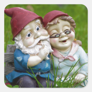 Garden Gnomes Couple Vierkante Sticker