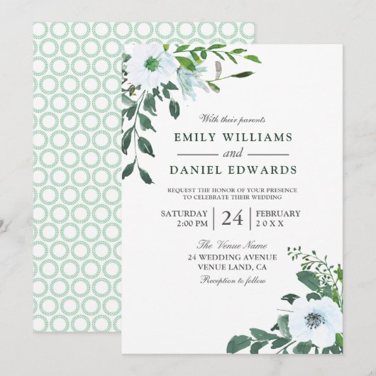 Garden Greenery Elegant Wedding Invitation Kaart (Voorkant / Achterkant)