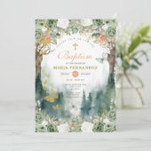 Garden Greenery Flowers Doopuitnodiging Kaart (Staand voorkant)
