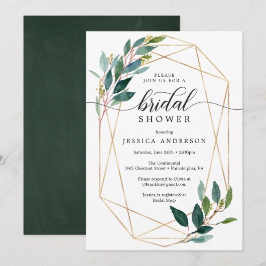 Garden Greens Bridal Shower Invitation Verdure (Devant / Derrière)