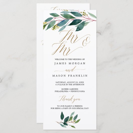 Garden Greens Gay Wedding Programme - Mr & Mr. (Devant / Derrière)