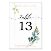 Garden Greens Gold Greenery Wedding Table Numbers Kaart (Achterkant)