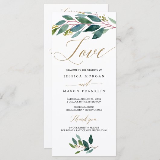 Garden Greens Programme de mariage - Amour (Devant / Derrière)