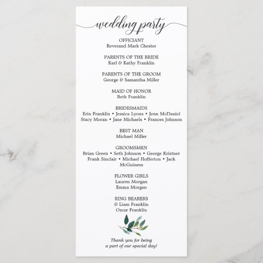 Garden Greens Programmes de mariage (Dos)