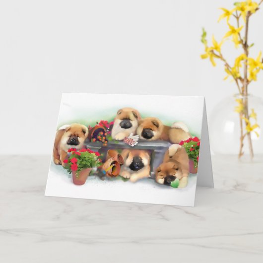 "GARDEN HELPERS" carte d'art à la chow (Fleur jaune)