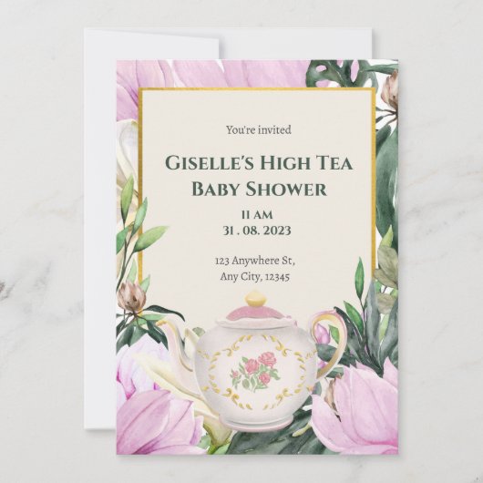 Garden High Tea Baby shower uitnodiging (Voorkant)
