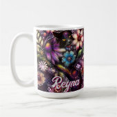 Garden Kitty Cat Floral Abstract Personalized Koffiemok (Links)