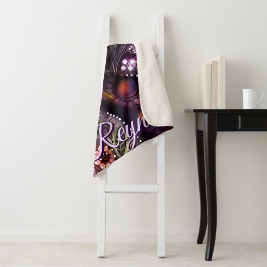 Garden Kitty Cat Floral Abstract Personalized Sherpa Deken (In situ)