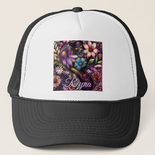 Garden Kitty Cat Floral Abstract Personalized Trucker Pet (Voorkant)