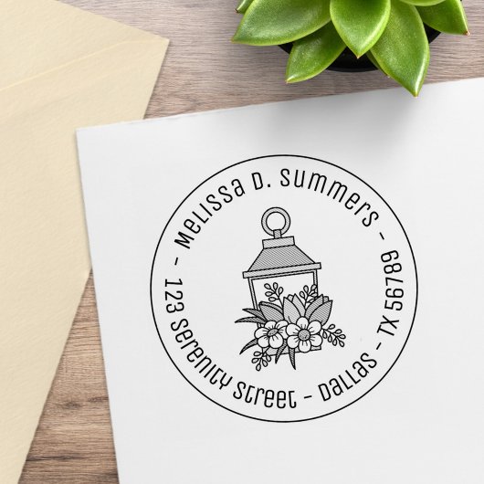 Garden Lantern Flowers Round Address 3 Rubberstempel