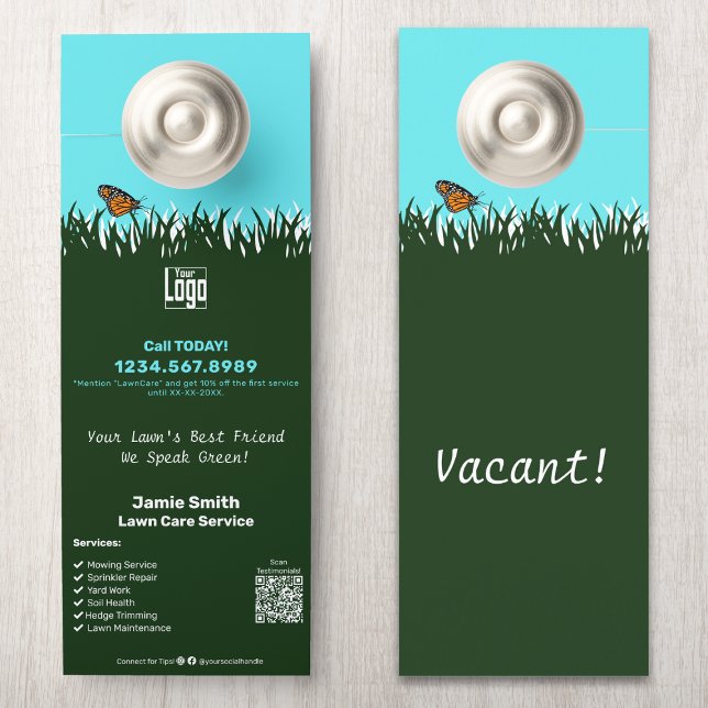 Garden Maintenance Service Promotionele Aangepaste (Garden Maintenance Service Promotional Custom Door Hanger, Call to Action, QR code, Social Connect)