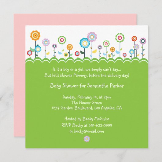Garden Party Baby shower Invitation Kaart (Voorkant / Achterkant)