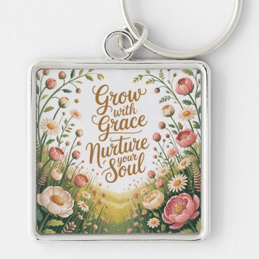 Garden Path Scene Groeien met Grace Quote Sleutelhanger (Voorkant)