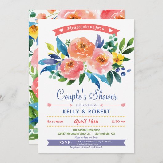 Garden Peonies Couple's Shower Invitation (Devant / Derrière)