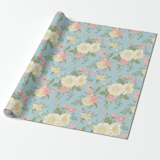 Garden Peony Floral Pattern Cadeaupapier (Uitgerold)