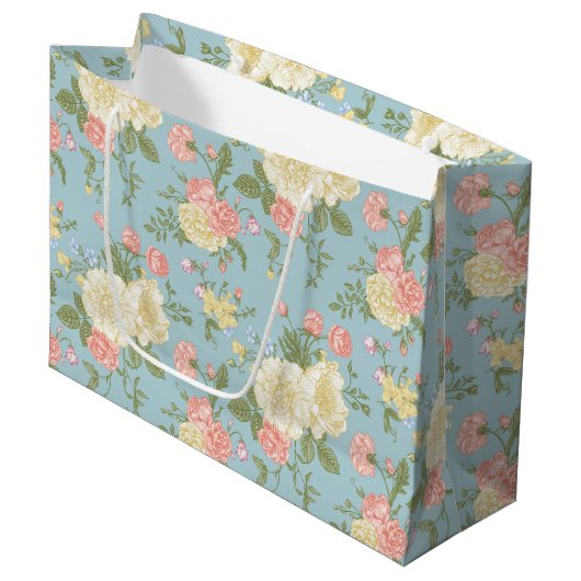 Garden Peony Floral Pattern Groot Cadeauzakje (Voorkant Gekanteld)