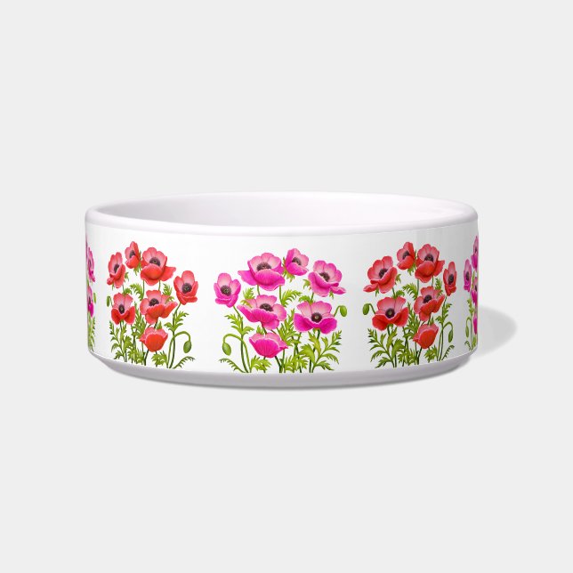 Garden Poppy Flowers Cat Bowl Voerbakje (Voorkant)