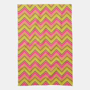 Garden Roos Chevron in roze en groen Theedoek
