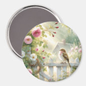 Garden Rose Bird Watercolor Scene Magneet (Voorkant / Achterkant)