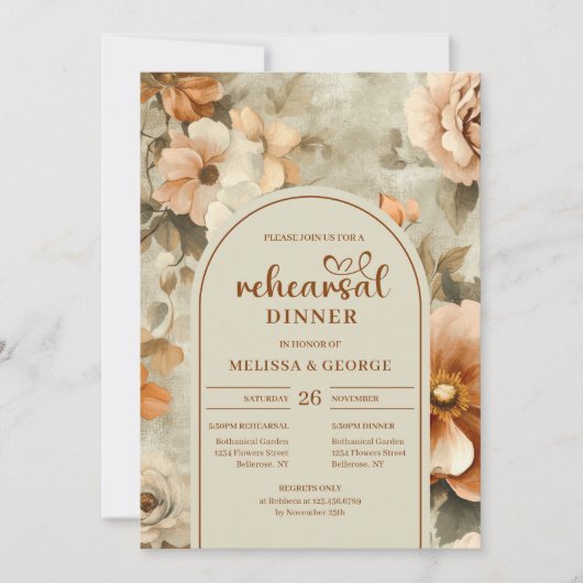 Garden Rust Ivory Floral Rehearsal Invitation (Devant)