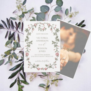 Garden Sage Green Save the Date Uitnodiging Foto