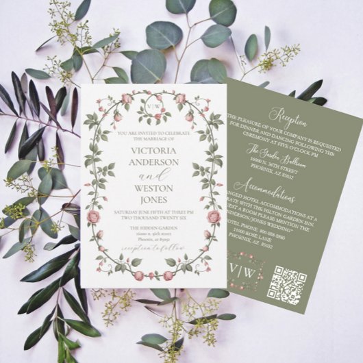 Garden Sage Mariage vert tout en une invitation