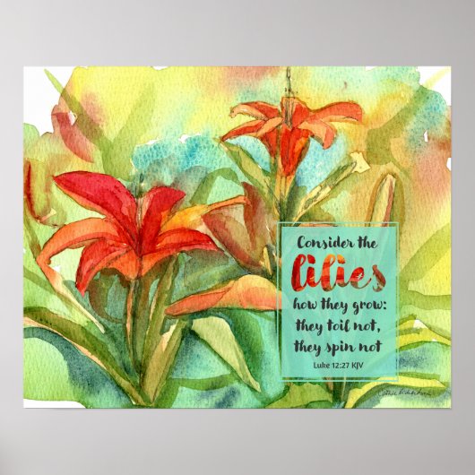Garden Scripture Luke 12:27 Daylily Flowers Poster (Voorkant)