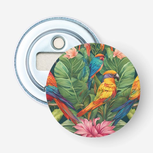 Garden Serenity: Vogel in bloei Button Flesopener (Voorkant)