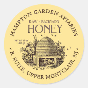 Garden Skep met kleine bijen Honingkaraat Ronde Sticker