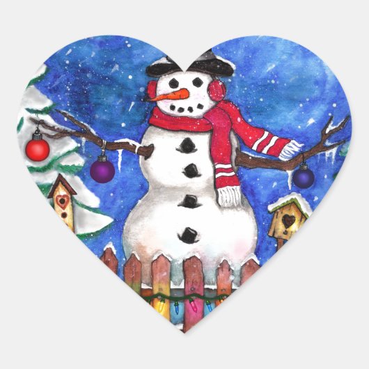 Garden Snowman Hart Sticker (Voorkant)