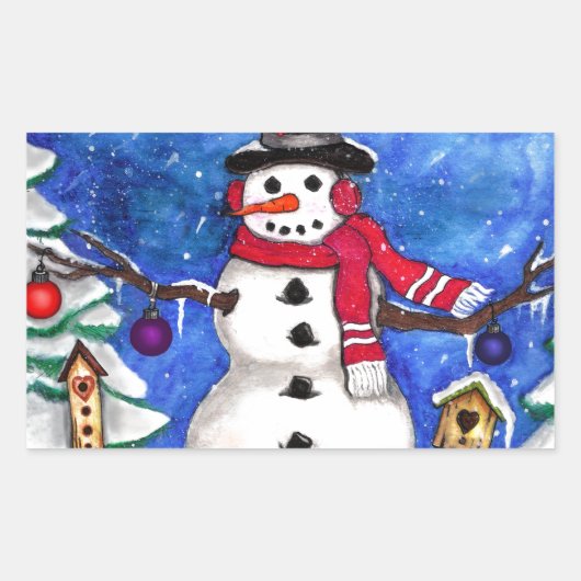 Garden Snowman Rechthoekige Sticker (Voorkant)