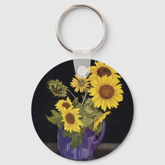 Garden Summer Sunflower Flowers in Vase Sleutelhanger (Voorkant)