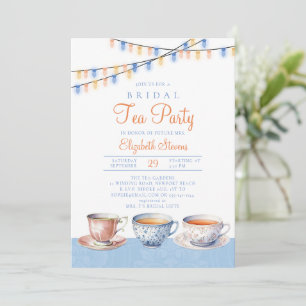 Garden Tea Party Blue Peach Lights Vrijgezellenfee Kaart
