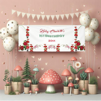 Garden Toadstool Rustic Rozen Baby 1e verjaardag Spandoek