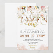 Garden Twins Boys Baby shower Invitation (Devant / Derrière)